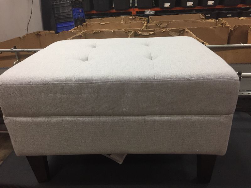 Photo 1 of 29in W X 24in D X 12in H LIGHT GRAY FABRIC OTTOMAN WITH BROWN WOODEN LEGS