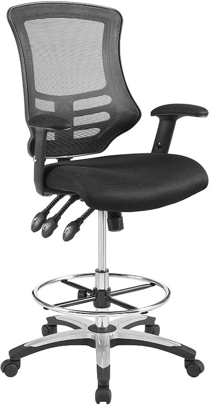 Photo 1 of Modway Calibrate Mesh Drafting - Reception Desk Chair - Tall Office Chair in Black
