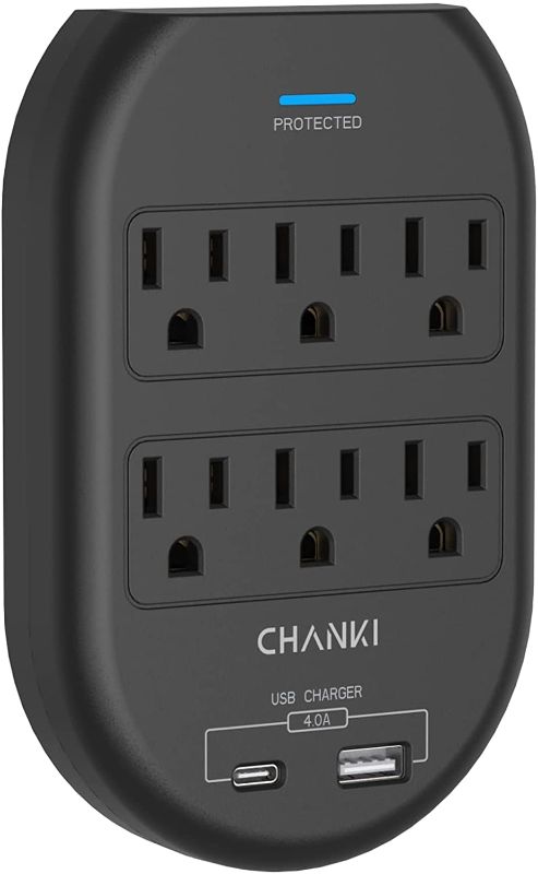 Photo 1 of CHANKI USB Wall Charger with USB-C Port, Surge Protector Wall Plug with 6 Outlets and Dual USB Ports (5V/4A) Wall Adapter Plug Extenders for Home, Office, Travel (Black)
