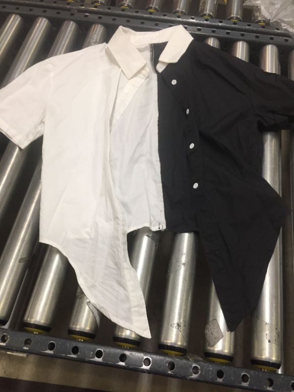 Photo 1 of BUTTON UP SHIRT SHORT SLEEVE BLACK WHITE XS