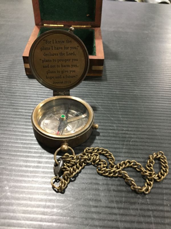 Photo 3 of Brass Compass with Bible Verse etched into it 