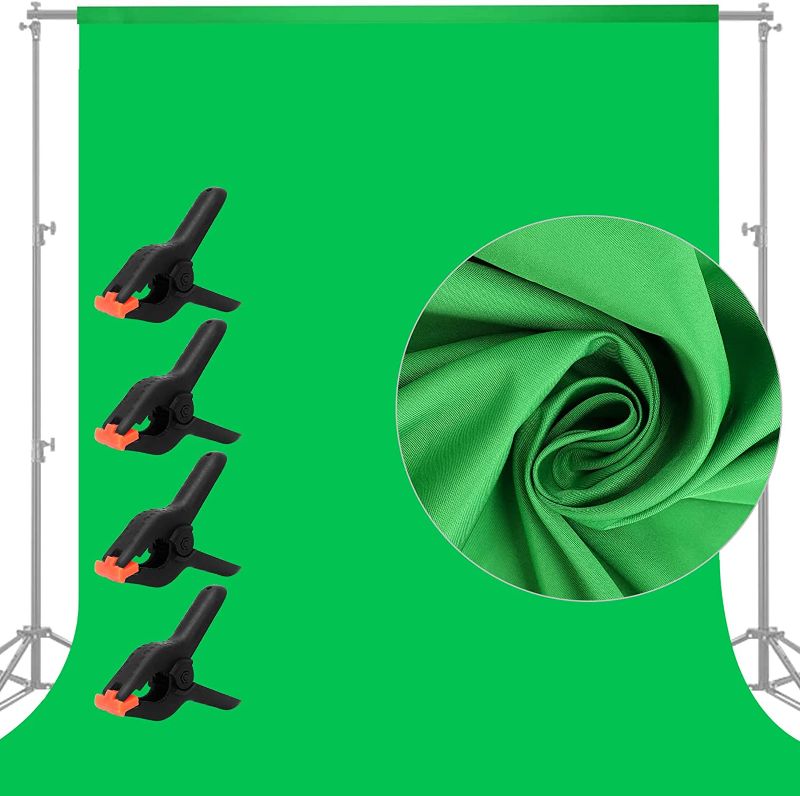 Photo 1 of 10 X 8 FT Green Screen Backdrop for Photography, Chromakey Virtual Background for Video Calls Zoom Meeting, Cloth Fabric GreenScreen with 4 Clamps for YouTube Photo Studio Conference Streaming Gaming
