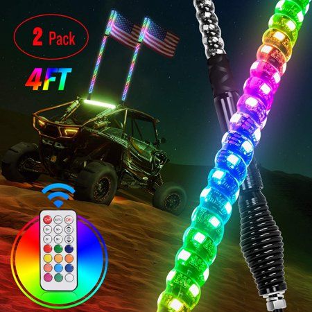 Photo 1 of 2PCS 4FT Spiral RGB LED Whip Light with Spring Base Chasing Light RF Remote Control Lighted Antenna Whips for Can Am ATV UTV RZR Polaris Dune Buggy Of