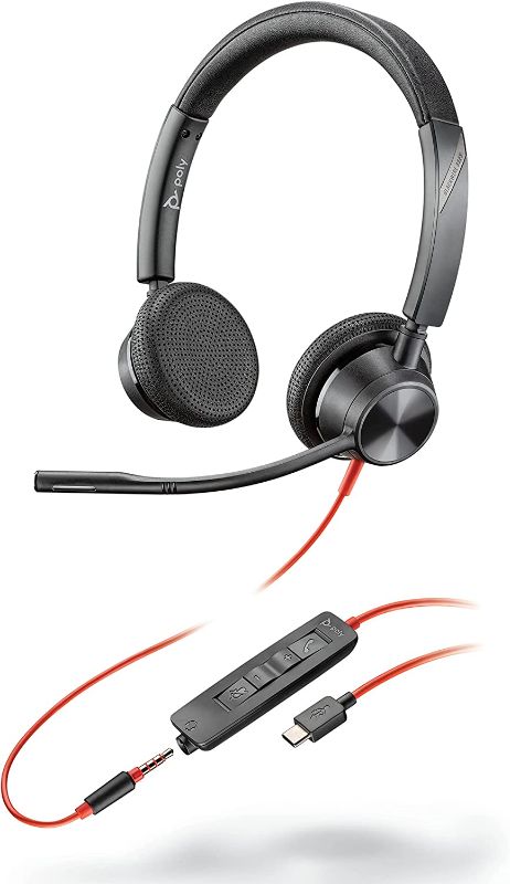 Photo 1 of Plantronics - Blackwire 3325 Wired Stereo Headset with Boom Mic (Poly) - Connect to PC/Mac via USB-A or mobile/tablet via 3.5 mm connector