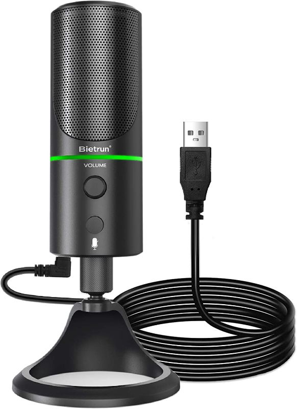 Photo 1 of USB Microphone, Bietrun Condenser Gaming Mic for Mac/Windows/Desktop/Laptop, Plug & Play, Headphone Jack, LED Ring, Computer Microphone for Zoom, Podcasts, Streaming, Studio Recording