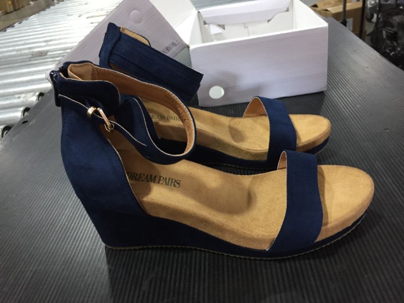 Photo 2 of DREAM PAIRS Women's Open Toe Buckle Ankle Strap Platform Wedge Sandals NINI-6 NAVY Size 8
