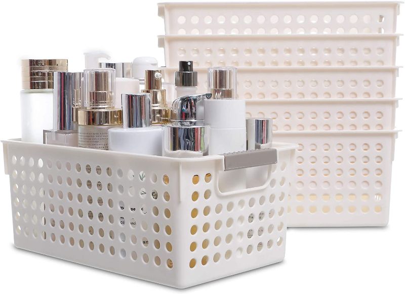 Photo 1 of Citylife Plastic Storage Baskets for Shelves Small Storage Bins for Closet Shelf Off-White Pantry Organizing, 6 PCS
