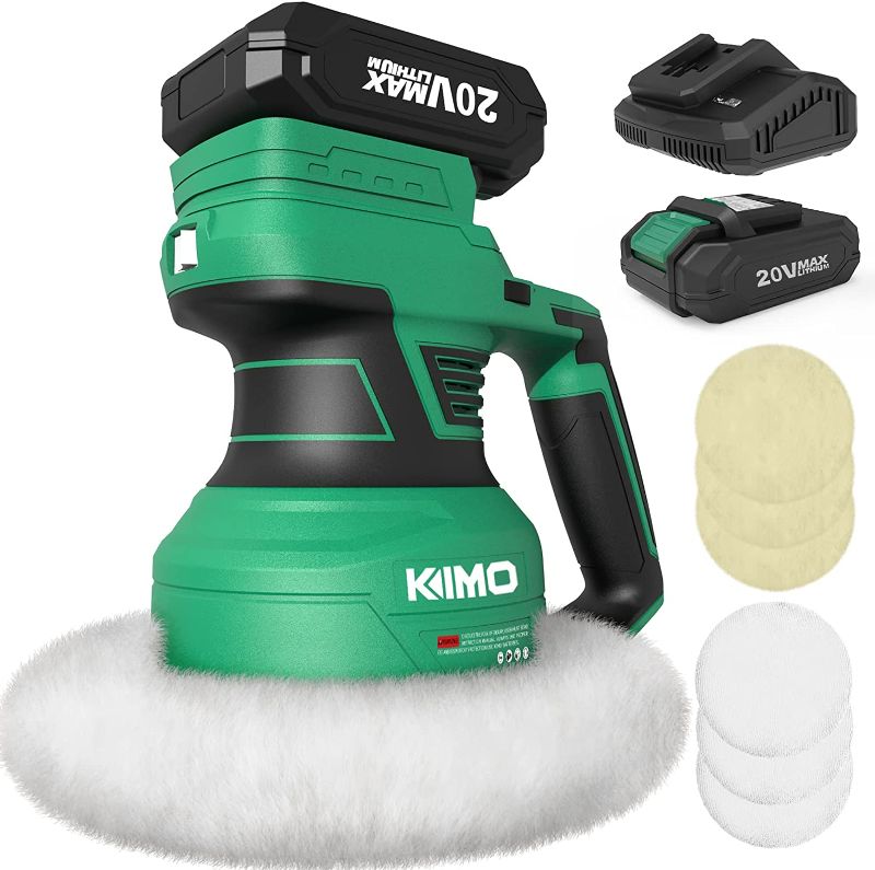 Photo 1 of KIMO Cordless Polisher, 20V 7Inch Random Orbital Polisher w/ 6 Variable Speed, 6 Pads, Dual Action Car Buffer Polisher for Car Detailing/ Scratches Removing/ Car Waxing/ Home Appliance
