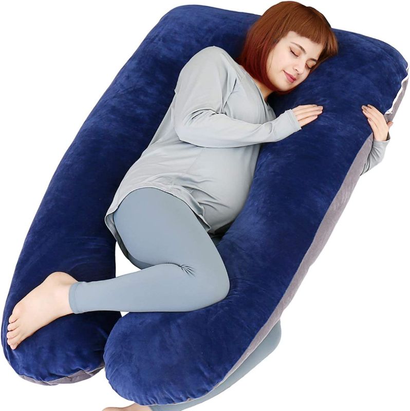 Photo 1 of MOON PINE U Shaped Pregnancy Pillow, Maternity Full Body Pillow for Back, Legs and Belly Support, Sleeping Pillow for Pregnant Women and Side Sleepers with Removable Cover (Blue Grey)
