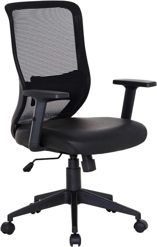 Photo 1 of VECELO Office Computer Desk Chair with PU Padded Seat Cushion, Adjustable Armrest, Ergonomic Lumbar Support for Task Work, Black
