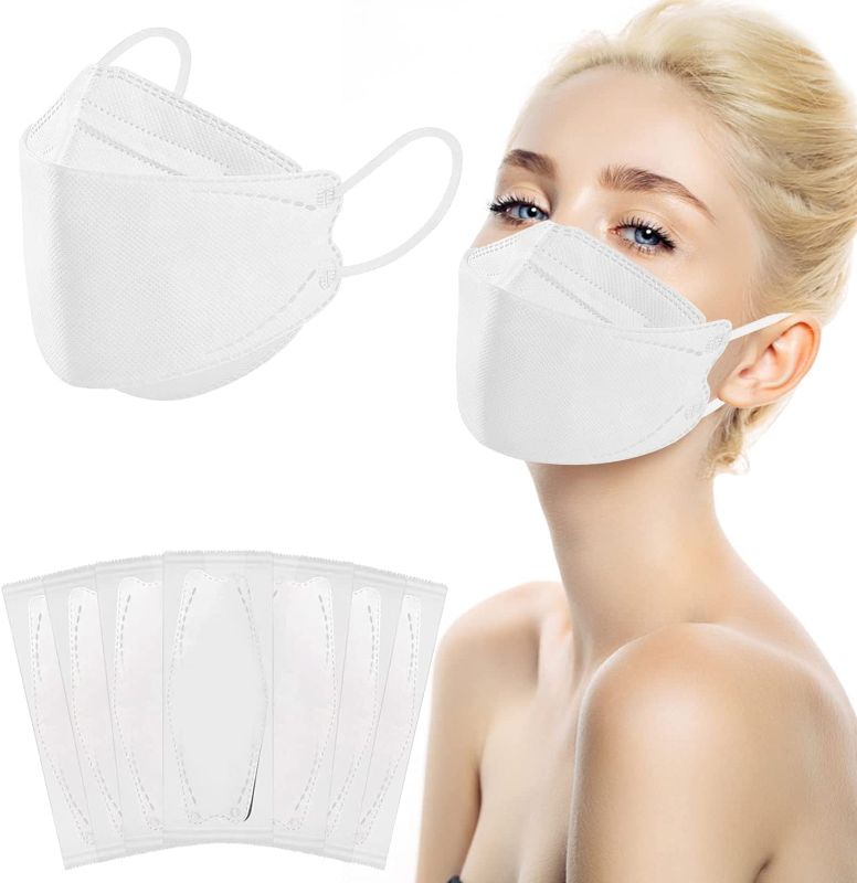 Photo 1 of 60PCS KF94 Disposable Face Mask, Disposable Individually Packaged Masks, Fish Mouth Type 4-Ply Breathable Mask (White)
