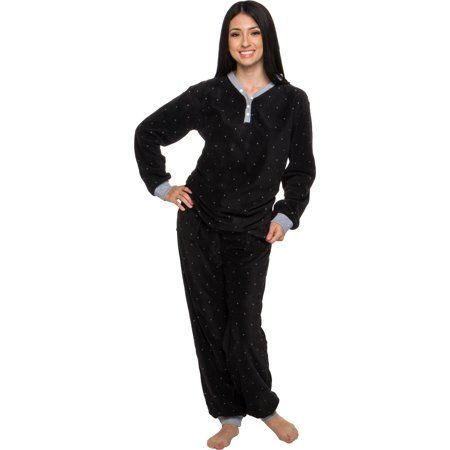 Photo 1 of Silver Lilly Women Two-Piece Polka Dot Pajama Set - Soft & Comfy Holiday Jammies Black - Large
