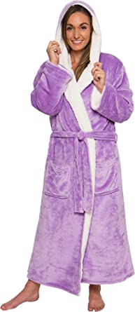 Photo 1 of Silver Lilly Womens Sherpa Lined Fleece Robe with Hood - Full Length Warm Plush Luxury Bathrobe XL
