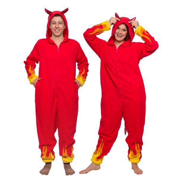 Photo 1 of Devil One Piece - Plush Adult Halloween Costume Jumpsuit by FUNZIEZ! XXL
