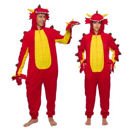 Photo 1 of FUNZIEZ! Hydra Dragon Costume Pajamas One Piece Novelty Dragon Pajamas (Red X-Small)
