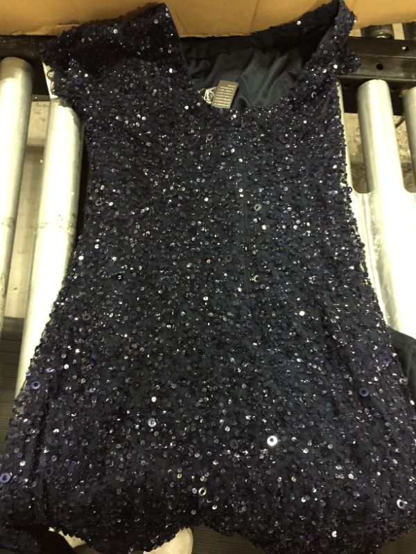 Photo 1 of Adrianna Papell Scoop Back Sequin Gown, Navy, Size: 8
