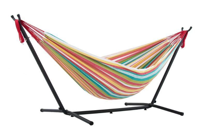 Photo 1 of 110 Red and Green Striped Brazilian Style Hammock with a Steel Hammock Stand 
