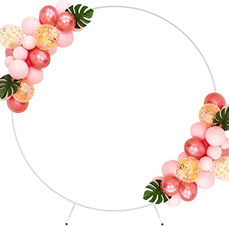 Photo 1 of 7.2 FT(2.2M) White Circle Balloon Arch Frame Round Backdrop Stand for Birthday Party Wedding Anniversary Graduation Decoration
