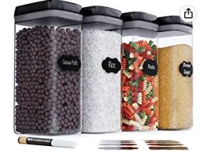 Photo 1 of Airtight Extra Large Food Storage Containers - Set of 4, All Same Size - Kitchen & Pantry Organization - Cereal, Spaghetti, Noodles, Pasta, Flour and Sugar Containers - Plastic Canisters with Lids
