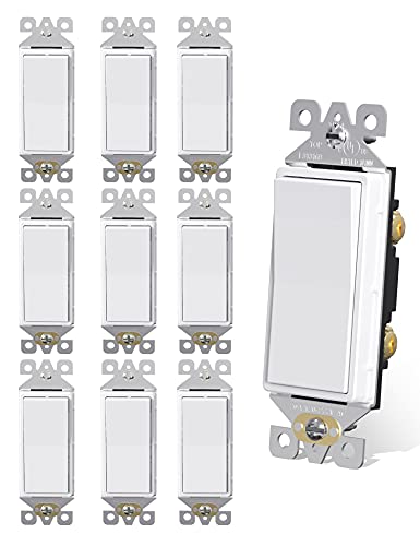 Photo 1 of AIDA Single Pole Rocker Decora Light Switch, 15 Amp Self-grounding Electrical Light Switches, Residential Grade, UL Listed (10 Pack, White)
