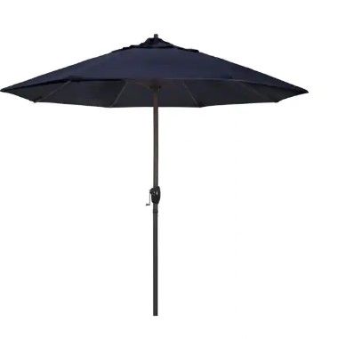 Photo 1 of 9 ft. Aluminum Auto Tilt Patio Umbrella in Navy Blue Olefin