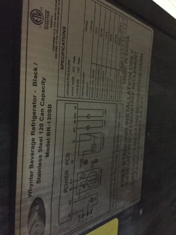Photo 4 of Whynter BR-130SB - Beverage Refrigerator, Stainless Steel, Internal Fan, 120 Cans Capacity, 33"H
