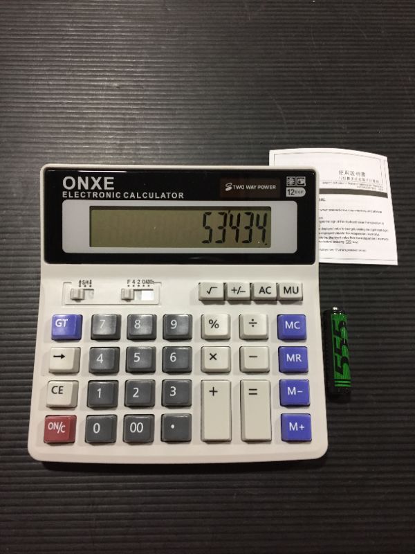 Photo 2 of Calculator,ONXE Standard Basic 4 Function Desk Calculator, Dual Power, Big Button 12 Digit Large LCD Display,Desktop Calculators for Office School Financial Accounting Business (White)
