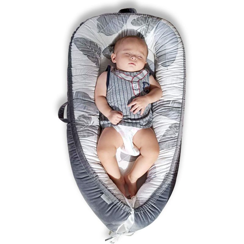 Photo 1 of Mamibaby Baby Lounger, Ultra Soft 100% Cotton & Breathable Fiberfill Newborn Lounger, Portable Adjustable Infant Floor Seat for Travel, Newborn Must Have Essentials Baby Registry Search(Leaves)
