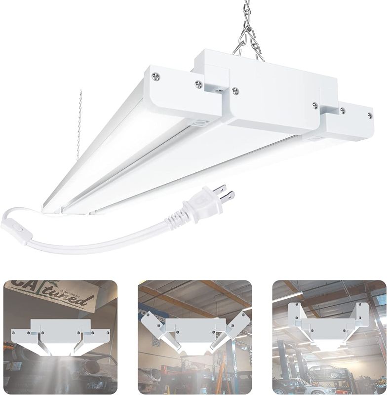 Photo 1 of Bbounder Deformable LED Shop Light for Workshop, 6400LM 80W 4FT Utility Shop Lighting Fixture with Plug and Adjustable Panel, 5000K Daylight, Hanging or Flush Mount for Shop, Garage, Workbench, 1 Pack
