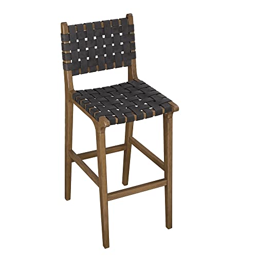 Photo 1 of Ball & Cast Dark Grey Faux Leather Woven Strips Pub Stool Kitchen Bar Stools, 30 Inch Seat Height,K/D Construction
