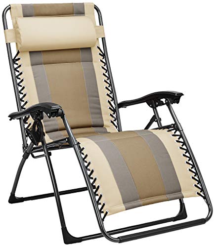 Photo 1 of Amazon Basics Outdoor Padded Adjustable Zero Gravity Folding Reclining Lounge Chair with Pillow - Beige
