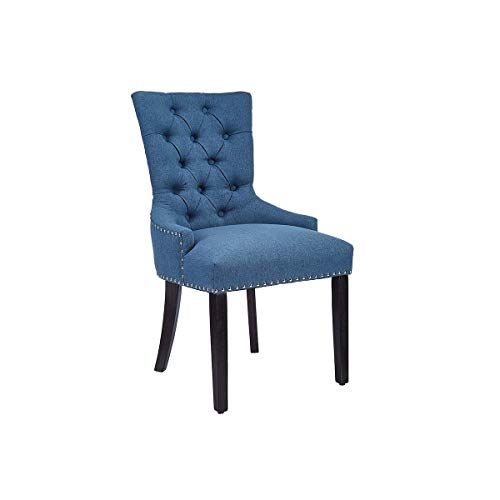 Photo 1 of CangLong Modern Elegant Button-Tufted Upholstered Fabric with Nailhead Trim Dining Side Chair for Dining Room Accent Chair for Bedroom, Blue
