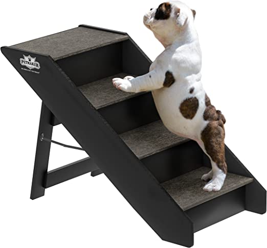 Photo 1 of PETMAKER 80-PET6147 Folding Pet Stairs-Carpeted Foldable Durable Wood Steps-Compact, Portable, & Sturdy for Home or Travel, Dogs, Cats, Petsup to 80Lbs, 4 Step, Black
