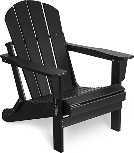 Photo 1 of BACSWIHOM Folding Adirondack Chair Outdoor, HDPE Poly Lumber Weather Resistant Patio Chairs for Garden, Deck, Backyard, Lawn Furniture, Easy Maintenance & Classic Adirondack Chairs Design, Black
