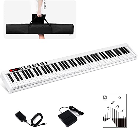 Photo 1 of Vangoa Piano Keyboard, 88 Key Portable Keyboard Piano Electric Beginner with Touch Sensitive Keys, Wireless Connection, Sustain Pedal, Power Supply and Storage Bag, White
