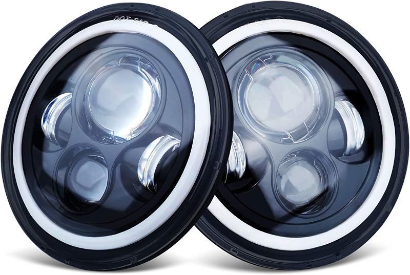 Photo 1 of 7 Inch Round LED Headlights KASLIGHT H6024 Led Headlight Halo Headlights 7'' Black Headlamps High Low Sealed Beam H4-H13 Adapter Compatible with Jeep Wrangler JK TJ LJ CJ Hummber H1 H2 (Pair)
