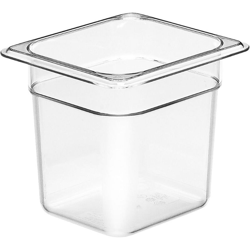 Photo 1 of Camwear Food Pan, Plastic, 1/6 Size, 6'' Deep, Polycarbonate, Clear, NSF (6 Pieces/Unit)
