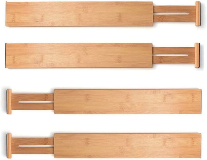 Photo 1 of 4 Pack Bamboo Drawer Divider - Expandable Drawer Organizers (12.8"-17") Spring Adjustable Kitchen Drawer Separators - Best for Kitchen, Dresser, Bedroom, Desk…

