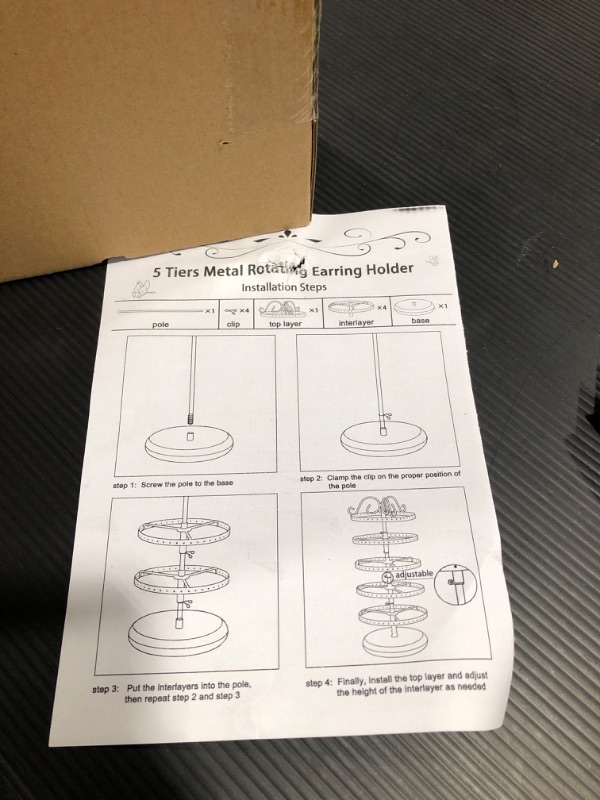 Photo 3 of 5 Tiers Metal Rotating Earring Holder Organizer, MODOWEY Exquisite Jewelry Display Stand Necklace Rack Holder, 220 Holes for Earrings- 14x6.3 Inch (Black)

