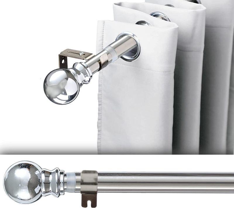 Photo 1 of 1 Inch Adjustable Curtain Rod Set-Silver Curtain Rods for Windows 34 to 52"- Sturdy Single Drapery Rod for Black Out Grommet Curtains,Drapes (With 2 Brackets)
