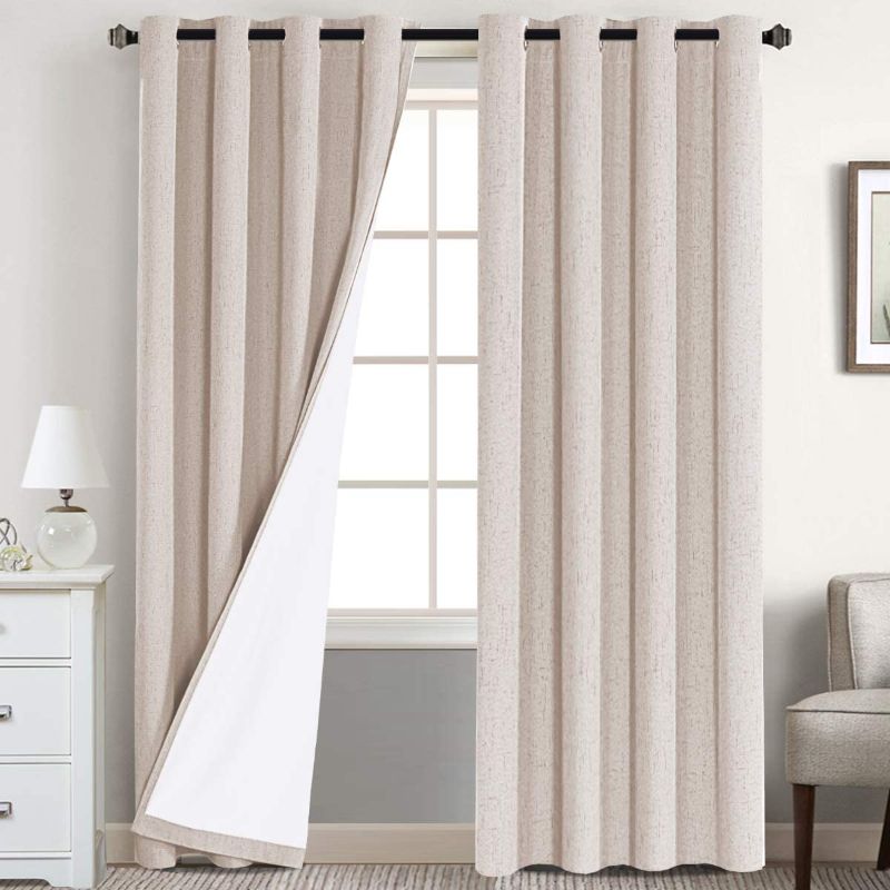 Photo 1 of BGment 100% Blackout Curtains with Liner for Bedroom, Grommets Thermal Insulated Textured Linen Lined Curtains for Living Room ( 52 x 108 Inches, 2 Panels, NATURAL