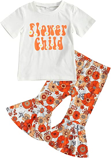 Photo 1 of Little Toddler Baby Girl Letter Short Sleeve T-Shirt Tops Floral Flared Bell-Bottom Pants Leggings Kids Summer Outfits Set
SIZE 6-7
