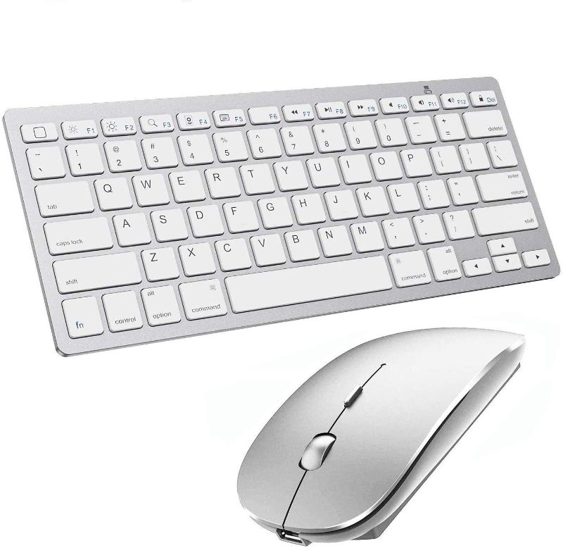 Photo 1 of Bluetooth Keyboard and Mouse for iPad and iPhone Bluetooth Keyboard Compatible with iPad/iPad Pro/iPad Air/iPad Mini and Other Bluetooth Enabled Devices (iPadOS 13 / iOS 13 and Above) (Silver)
