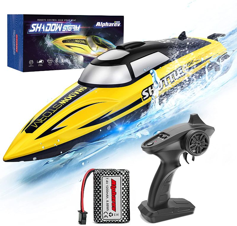 Photo 1 of RC Boat-AlphaRev R208 20+ MPH Remote Control Boat with LED Light for Pools and Lakes,2.4 GHZ RC Boats for Adults and Kids
