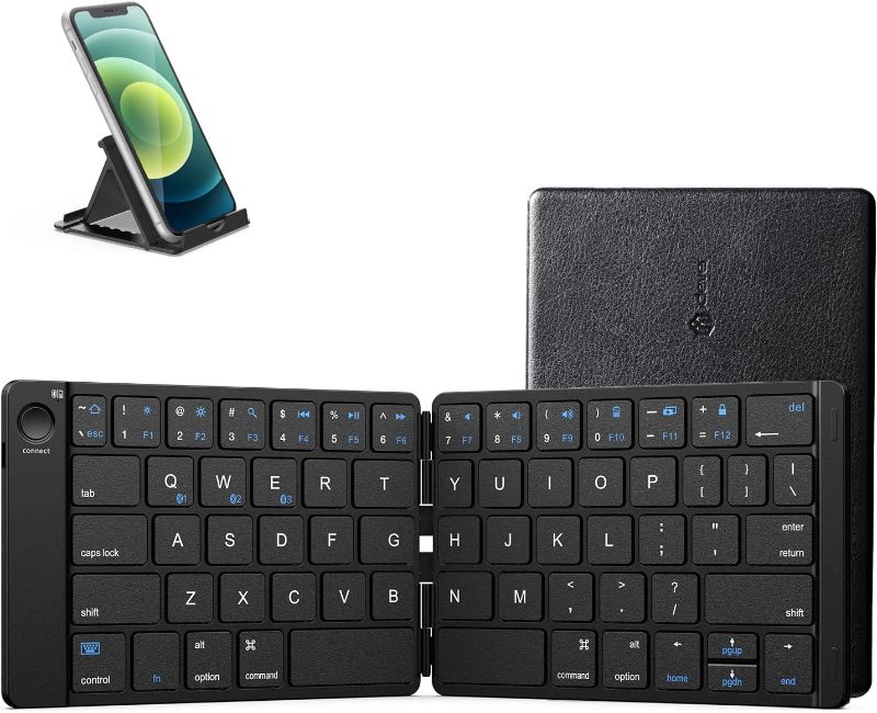 Photo 1 of iClever BK06 Mate Foldable Bluetooth Keyboard, Wireless Portable Keyboard - Pocket Size Multi-Device Keyboard, Ultra Slim Leather Keyboard for iOS, Android, Windows, Tablet, iPhone, Laptops, Mac
