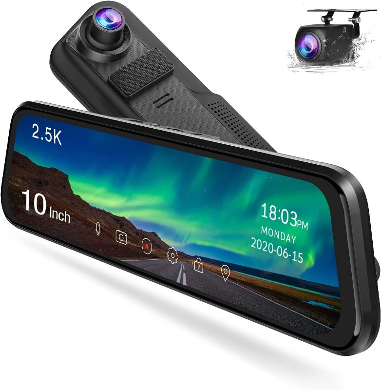 Photo 1 of 2.5K Mirror Dash Cam with Touch Screen, 10'' Front and Rear Dual Backup Camera for Cars with Super Night Vision Parking Assistant
