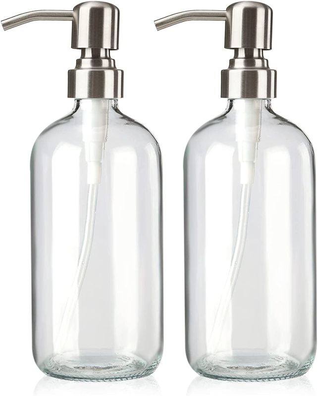 Photo 1 of AmazerBath Soap Dispenser, 2 Pack Glass Soap Dispenser with Pump Stainless Steel, 16Oz Hand Soap Dispenser for Liquid Lotion, Soap Dispenser Bathroom, Dish Soap Dispenser for Kitchen Sink Clear Bottle
