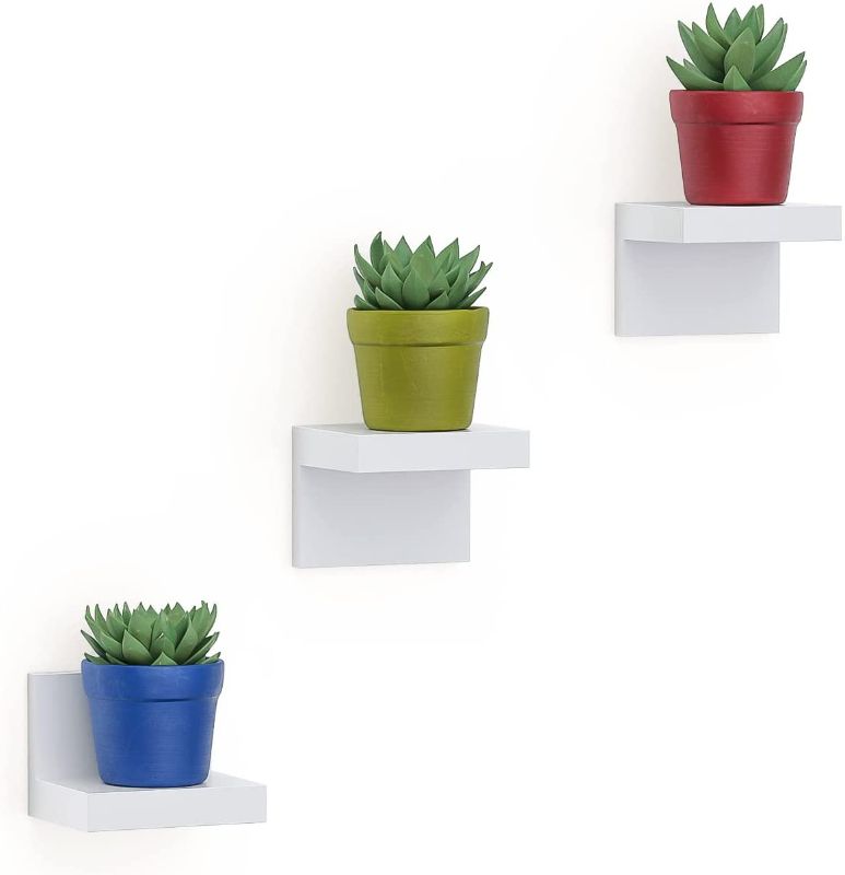 Photo 1 of 3-Pack Small Floating Shelves for Wall by RICHER HOUSE, 4 Inch Plastic Display Ledges for Mini Decor, Compact Style Small Wall Shelf with 2 Types of Installation
