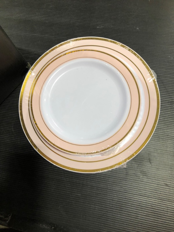 Photo 2 of  350 Pieces Set Includes: 100 Rose Gold Plastic Plates,150 Rose Gold Silverware-50 Forks, Knives and Spoons Each, 50 Disposable Cups and Napkins Each for Wedding & Party
