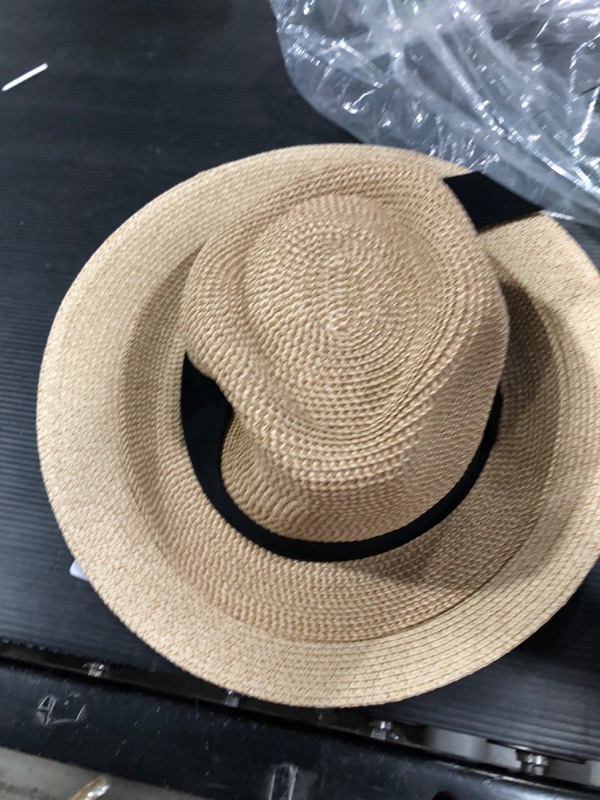 Photo 3 of Joywant Womens Straw Fedora Beach Sun Hat, Packable Wide Brim Panama Hat for Women UV UPF50+ Summer Hat-Abby
